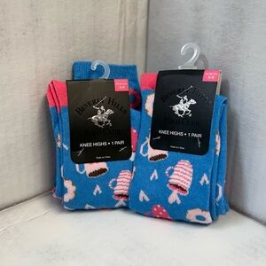 Beverly Hills Polo Club Blue and Pink Patterned Knee High Socks